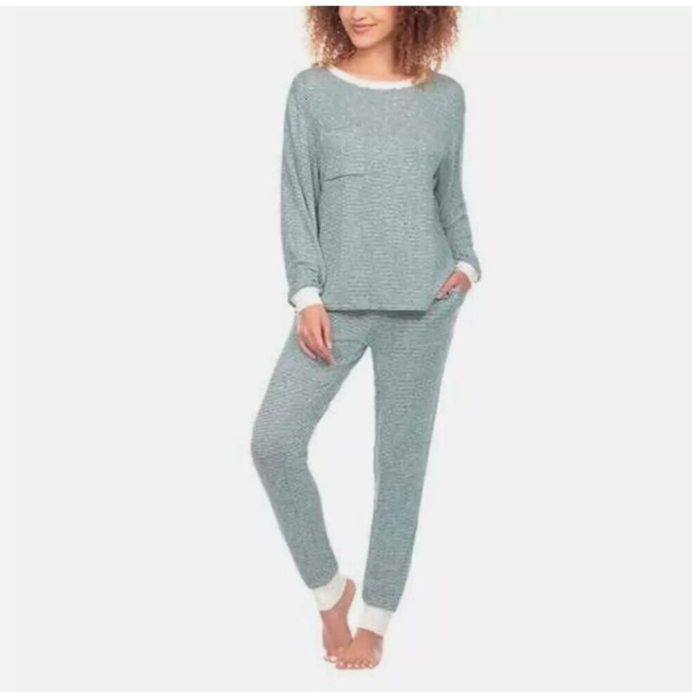 Honeydew Womens2/Piece Soft  Hunter Green White Striped Pajamas set